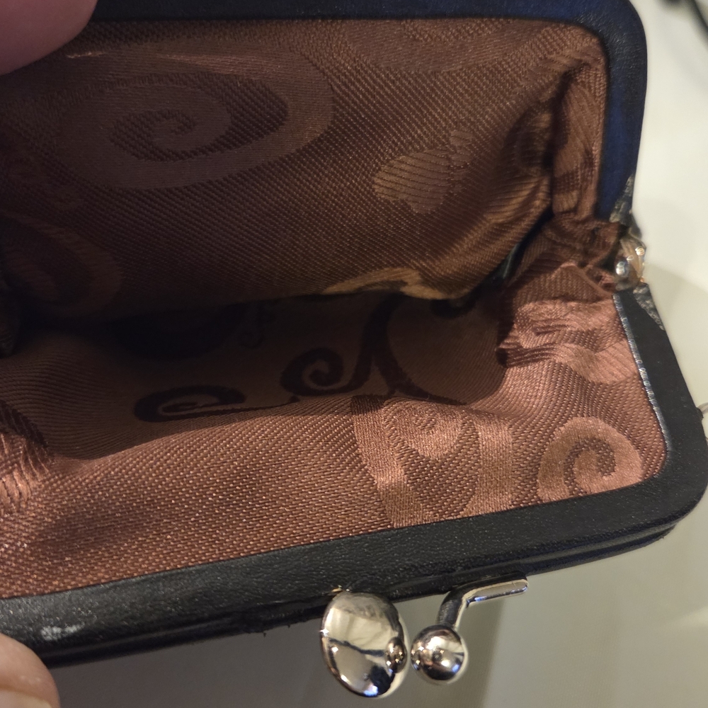 Brighton Black Croc Embossed Leather Kiss Lock Coin Elegant Black Leather Clutch - Picture 9 of 12